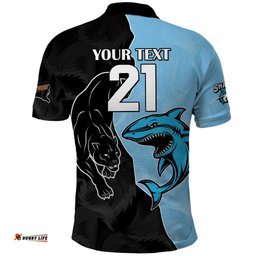 NRL Panthers-Shark Mascot Custom Polo Shirt Cracked Metal Style