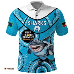 Custom NRL Sharks NAIDOC Week Polo Shirt Keep The Fire Burning Indigenous Art