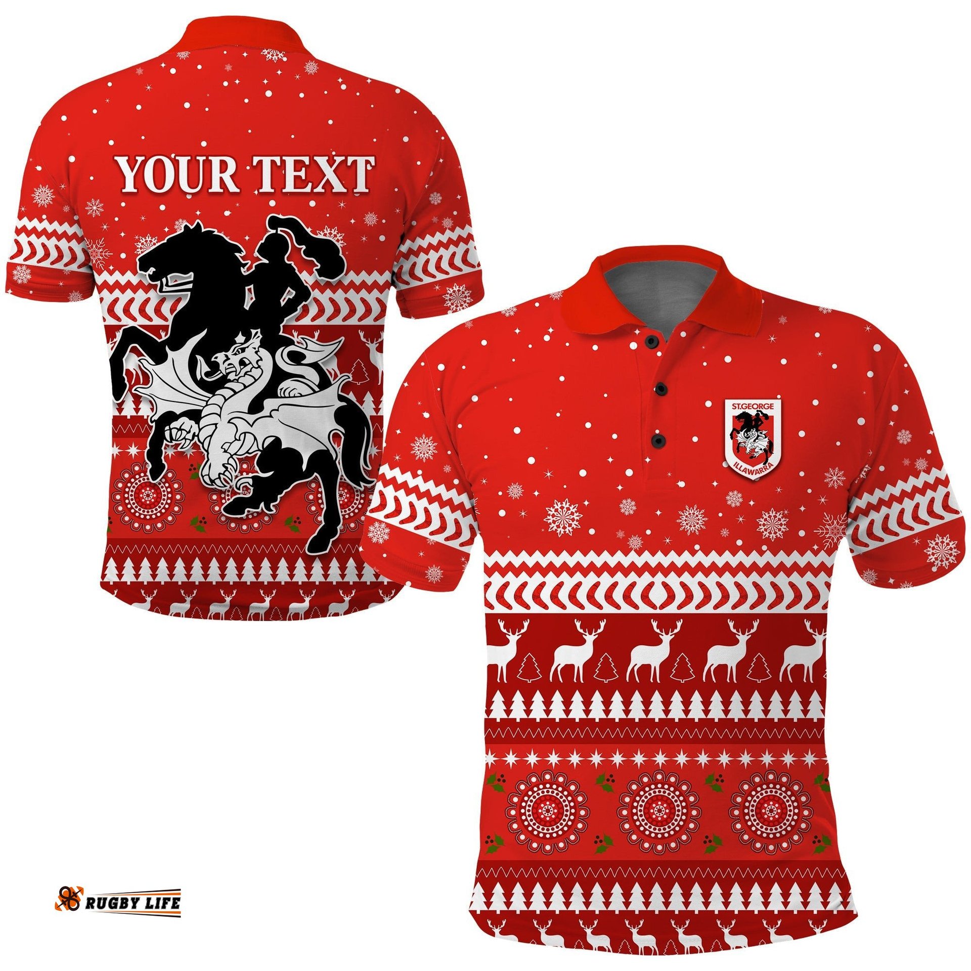 Custom Personalised Dragons Polo Shirt Christmas St. George Illawarra