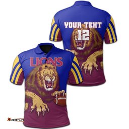 Custom Personalised Brisbane Polo Shirt Lions Three Stripes