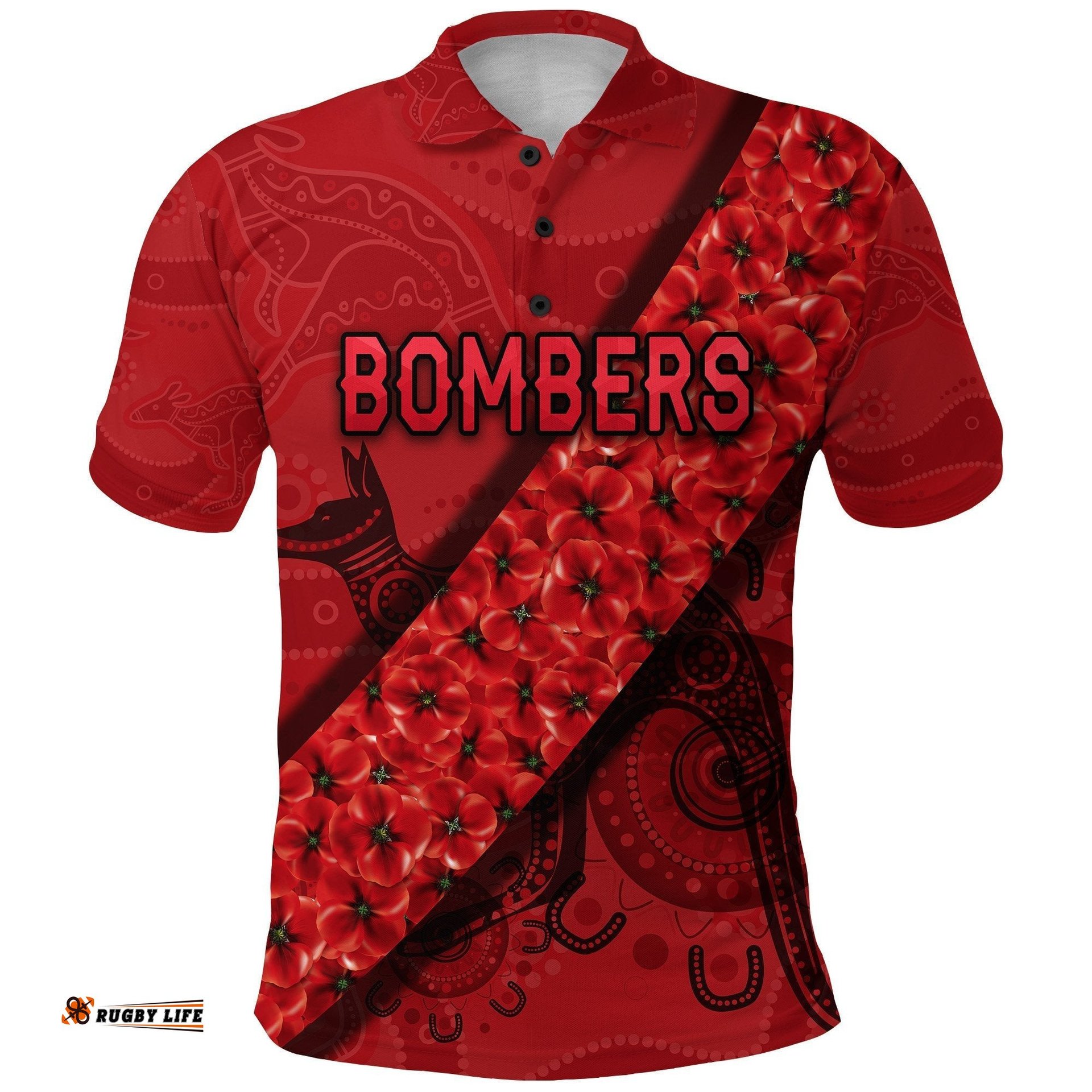 Essendon Bombers Polo Shirt Anzac Day Indigenous - Red