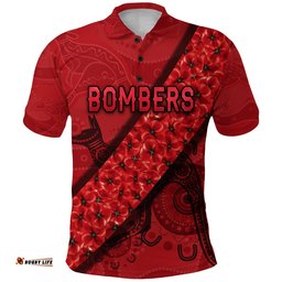 Essendon Bombers Polo Shirt Anzac Day Indigenous - Red