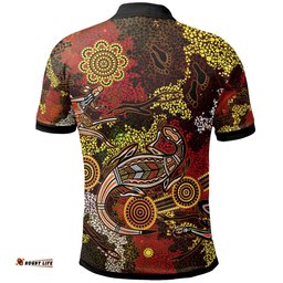 Aboriginal Polo Shirts , Kangaroo and Lizard Dot Painting Art