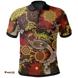 Aboriginal Polo Shirts , Kangaroo and Lizard Dot Painting Art