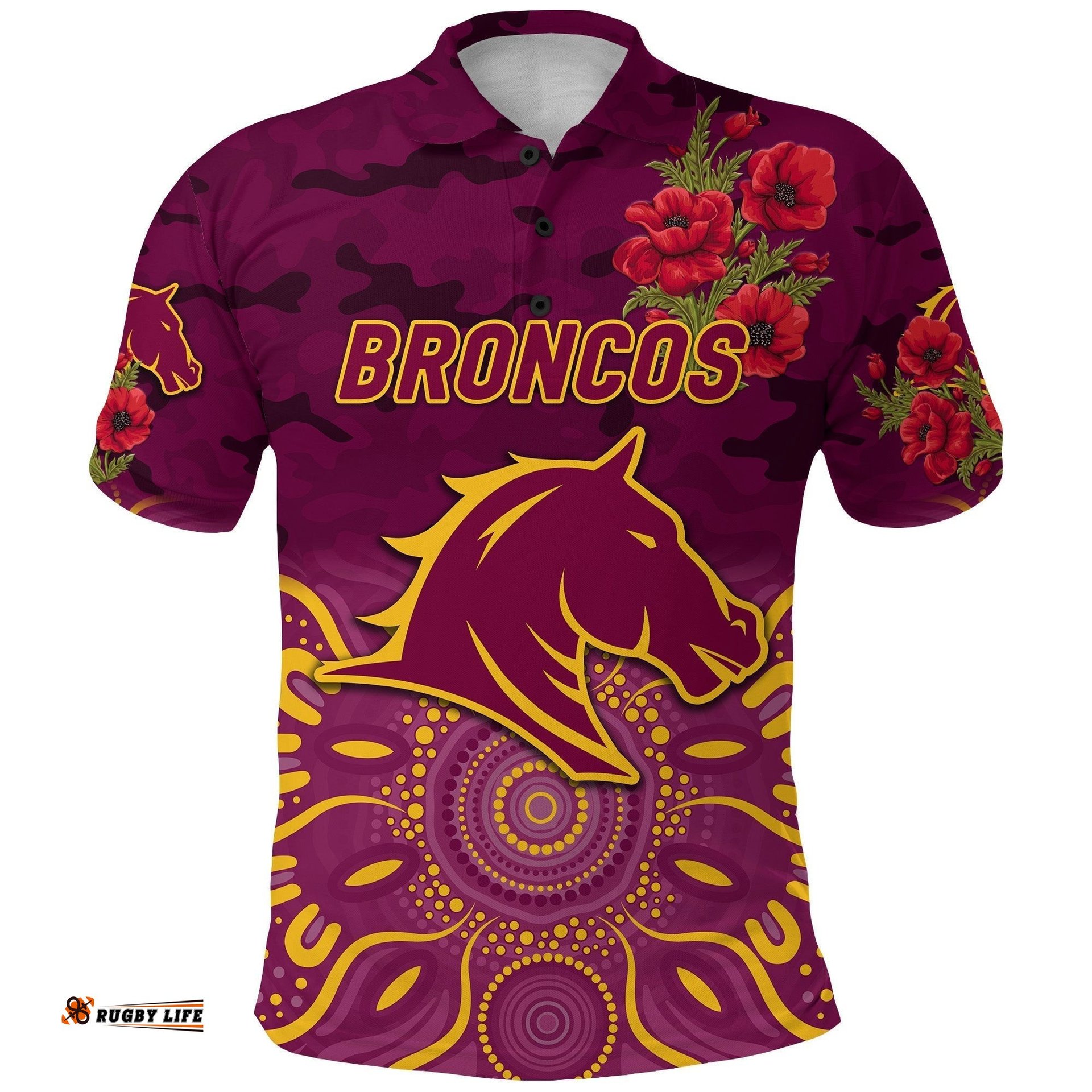 Broncos ANZAC Polo Shirt Indigenous Vibes