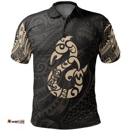 Manaia Maori Tattoo Polo Shirt Gold