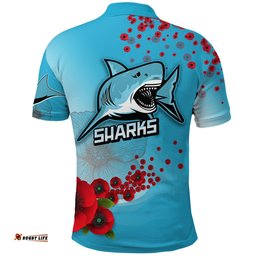 Anzac Sharks Polo Shirt Cronulla Lest We Forget