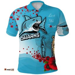 Anzac Sharks Polo Shirt Cronulla Lest We Forget