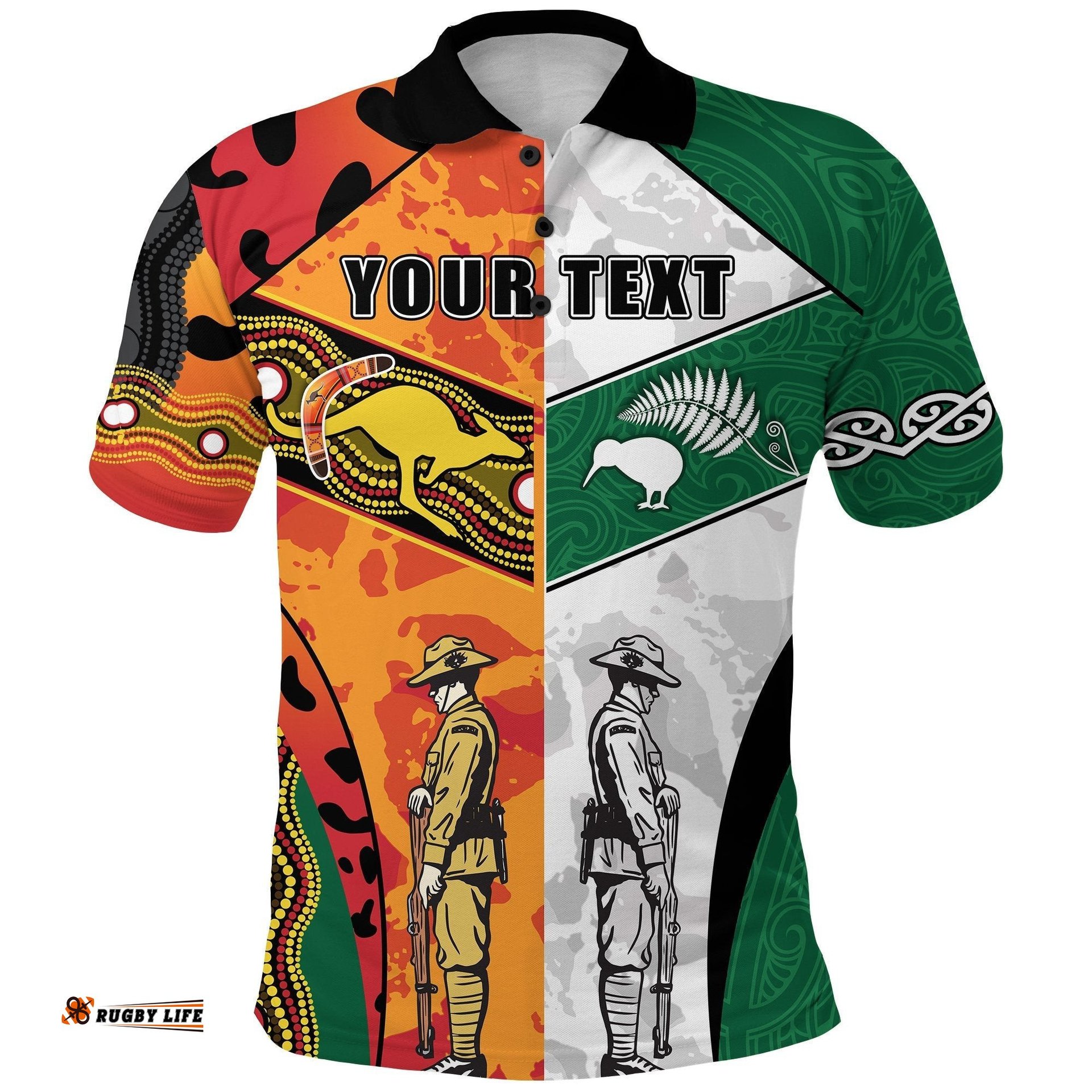 Custom Personalised Australian and New Zealand Anzac Polo Shirt Camouflage Indigenous