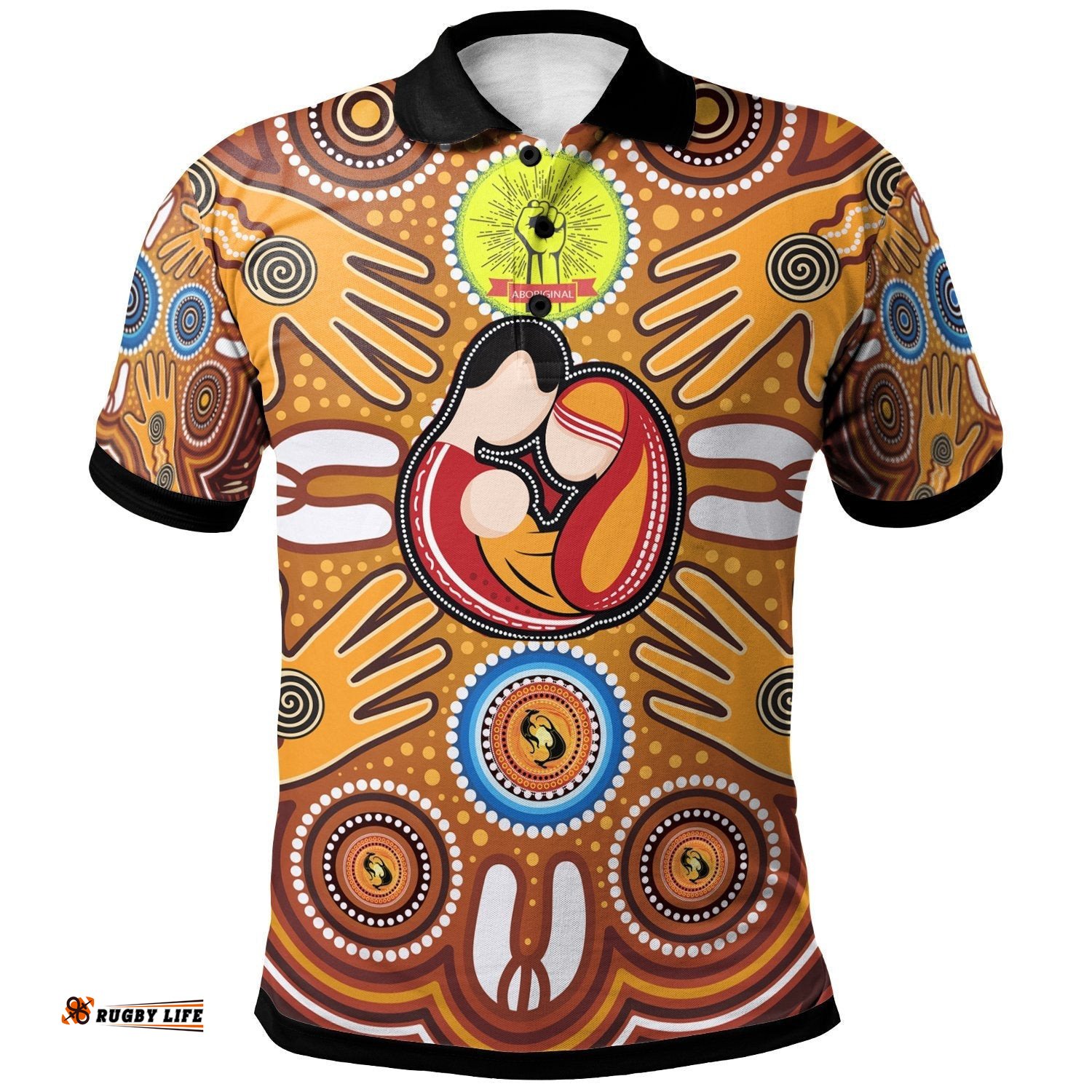 Polo Shirt - Aboriginal Family With Dot Painting art