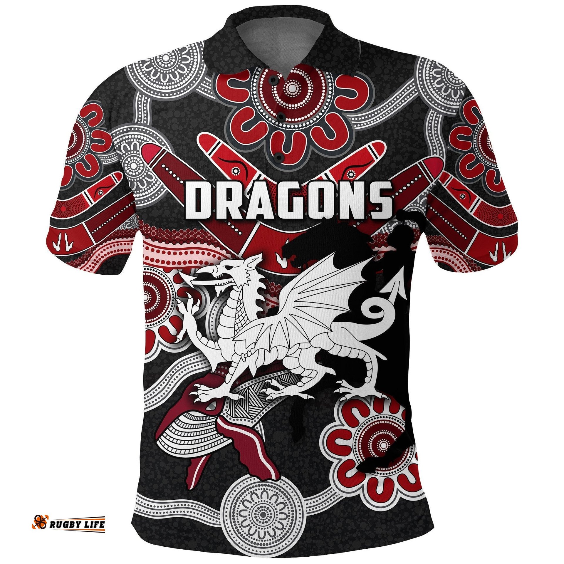 Dragons Polo Shirt St. George Indigenous Black