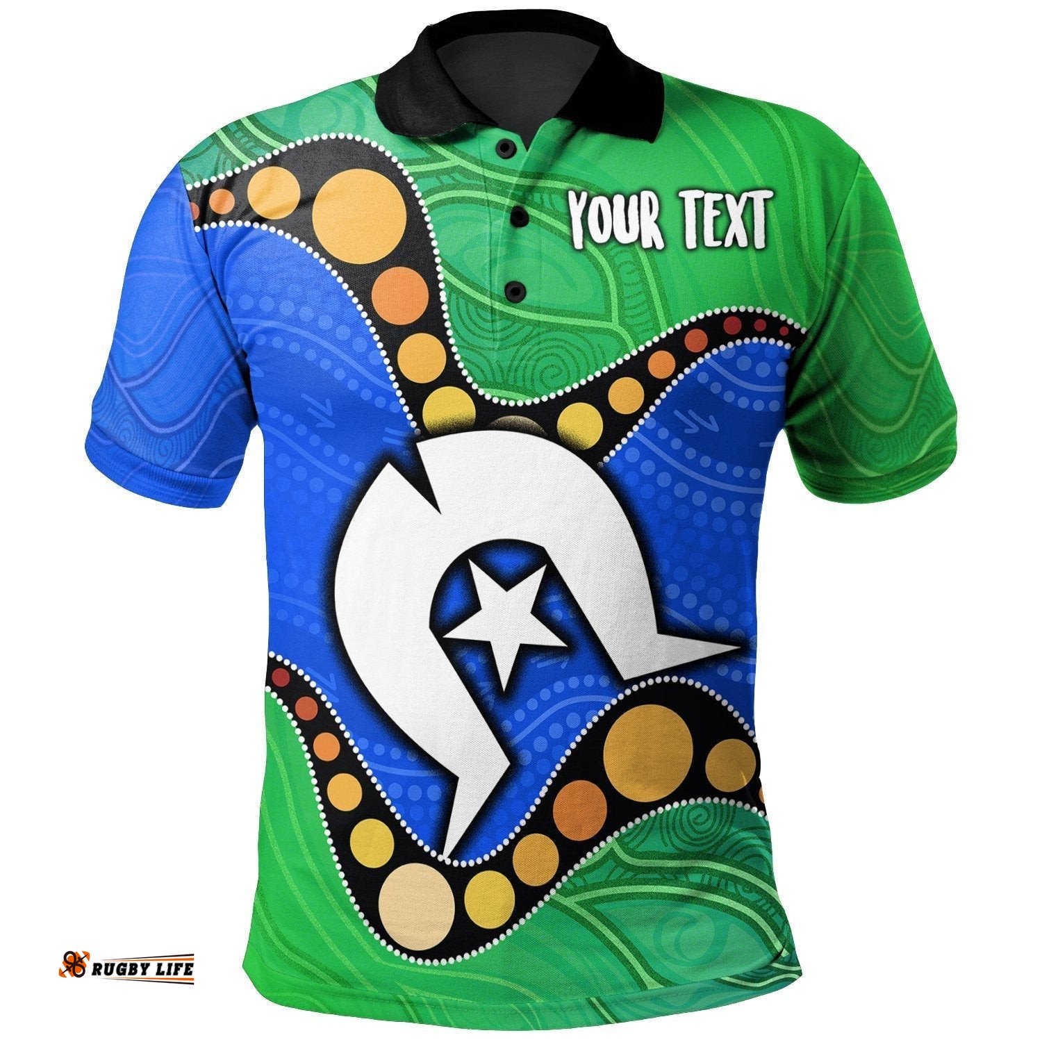 Custom Torres Strait Islands Polo -  Flag with Aboriginal Patterns