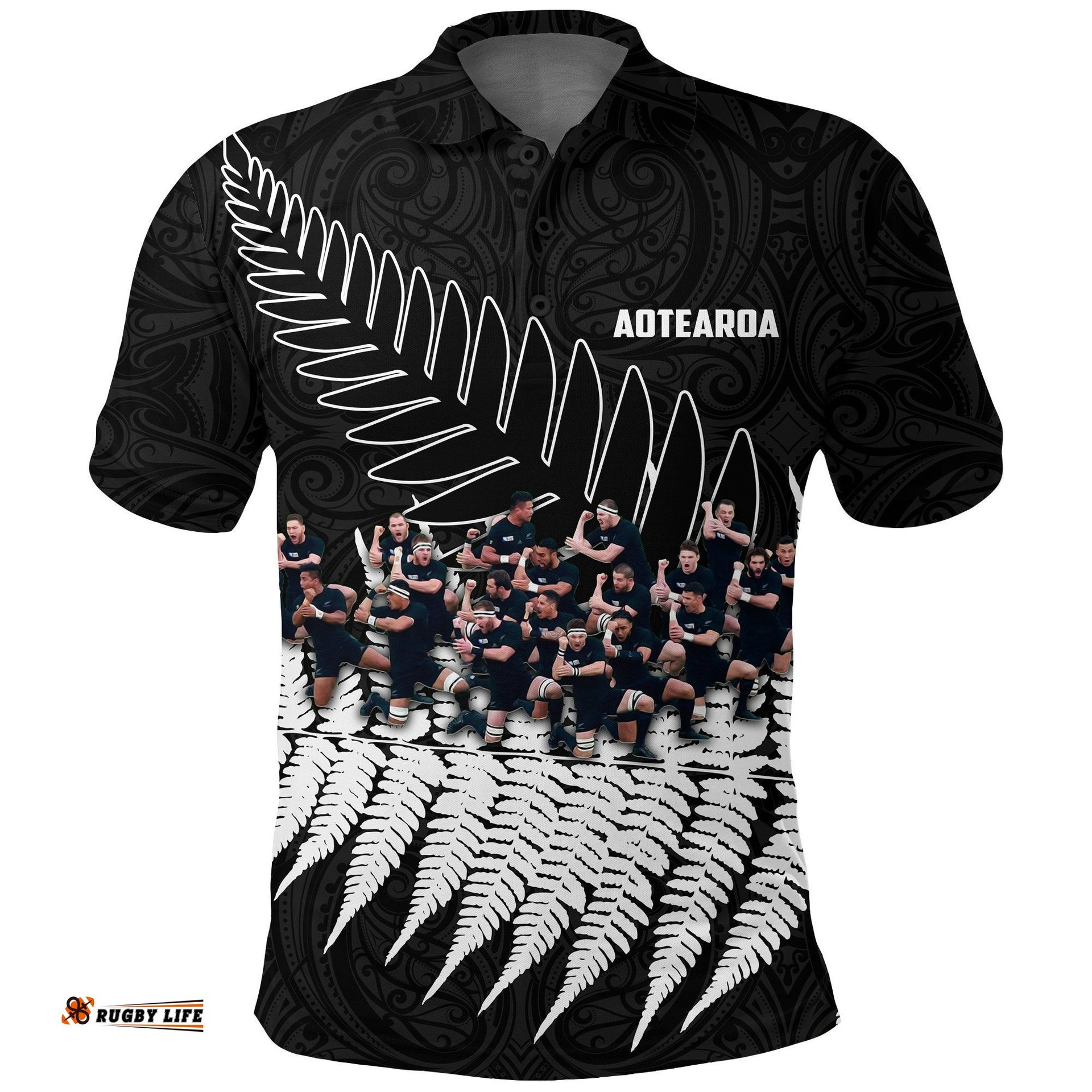 New Zealand Haka Rugby Polo Shirt - Best Silver Fern Black
