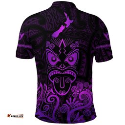 Maori Aotearoa Rugby Haka Polo Shirt New Zealand Silver Fern - Purple