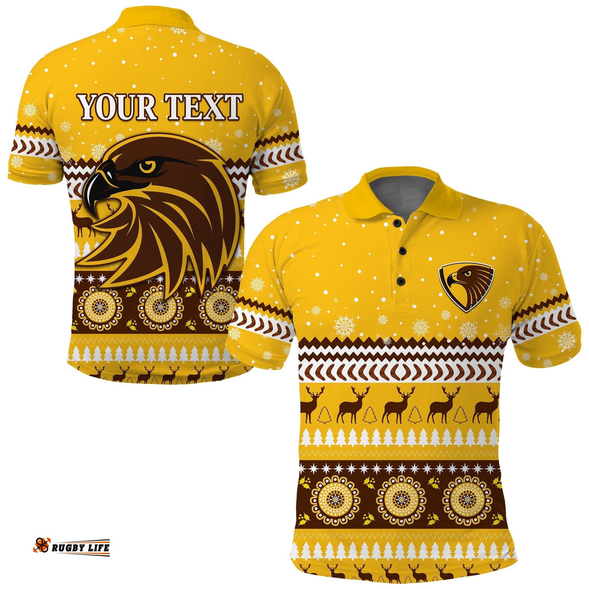 Custom Personalised Hawks Christmas Polo Shirt Indigenous Hawthorn Football
