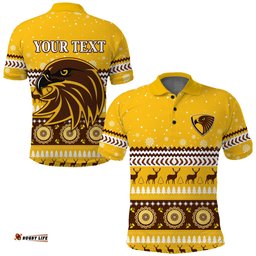 Custom Personalised Hawks Christmas Polo Shirt Indigenous Hawthorn Football