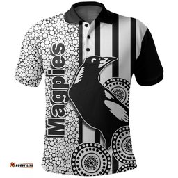 Magpies Polo Shirt Aboriginal Dot White