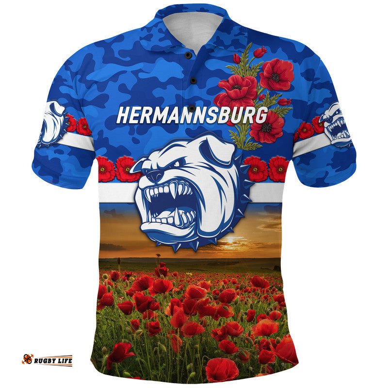 Custom Personalised Hermannsburg Western Aranda Bulldogs Football Club ANZAC Polo Shirt Poppy Vibes
