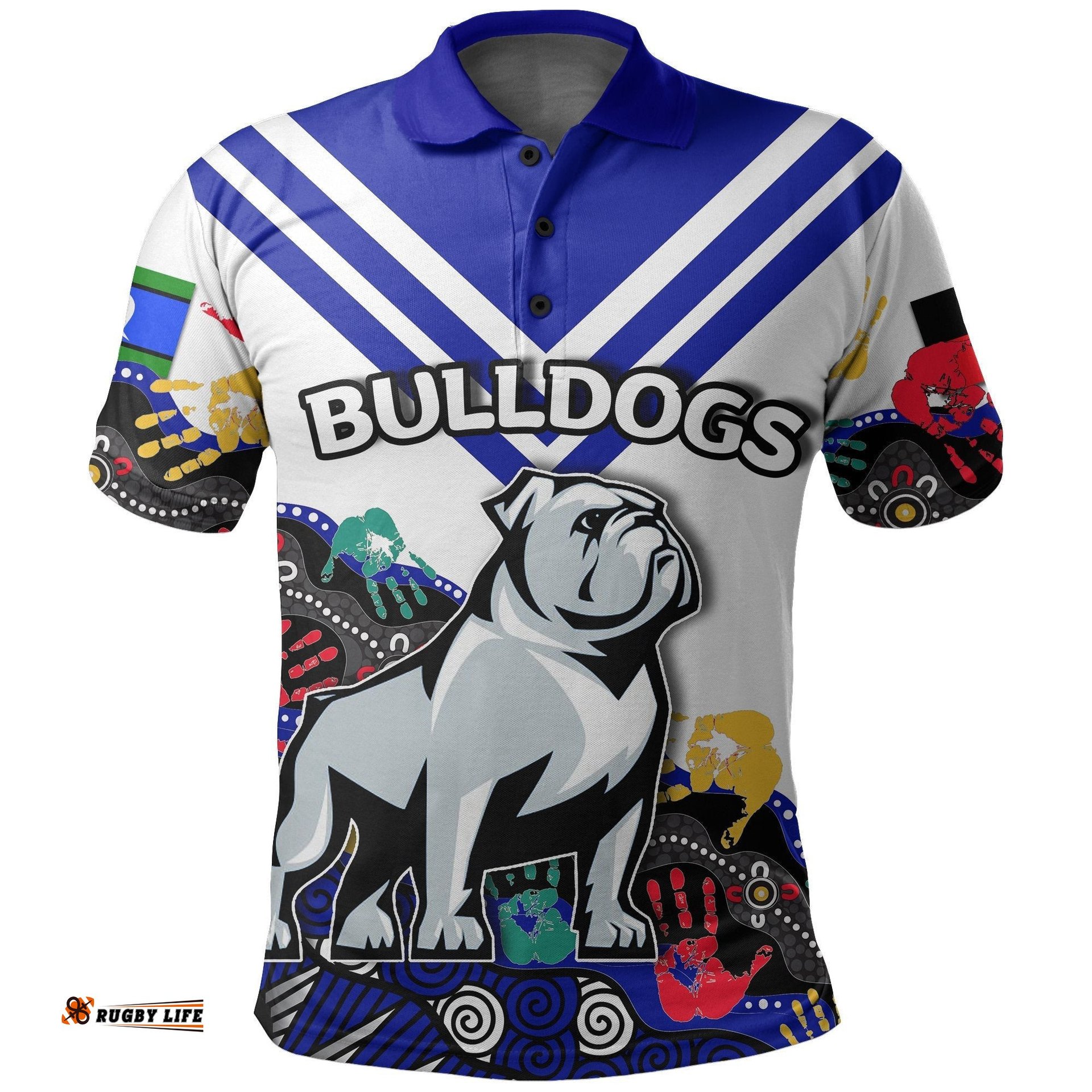 Custom Personalised Naidoc Bulldogs All Over Polo Shirt Aboriginal Hand