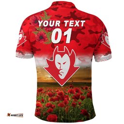 Custom Personalised Federal Football Club ANZAC Polo Shirt Poppy Vibes