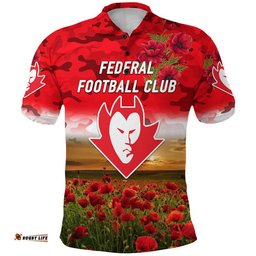 Custom Personalised Federal Football Club ANZAC Polo Shirt Poppy Vibes