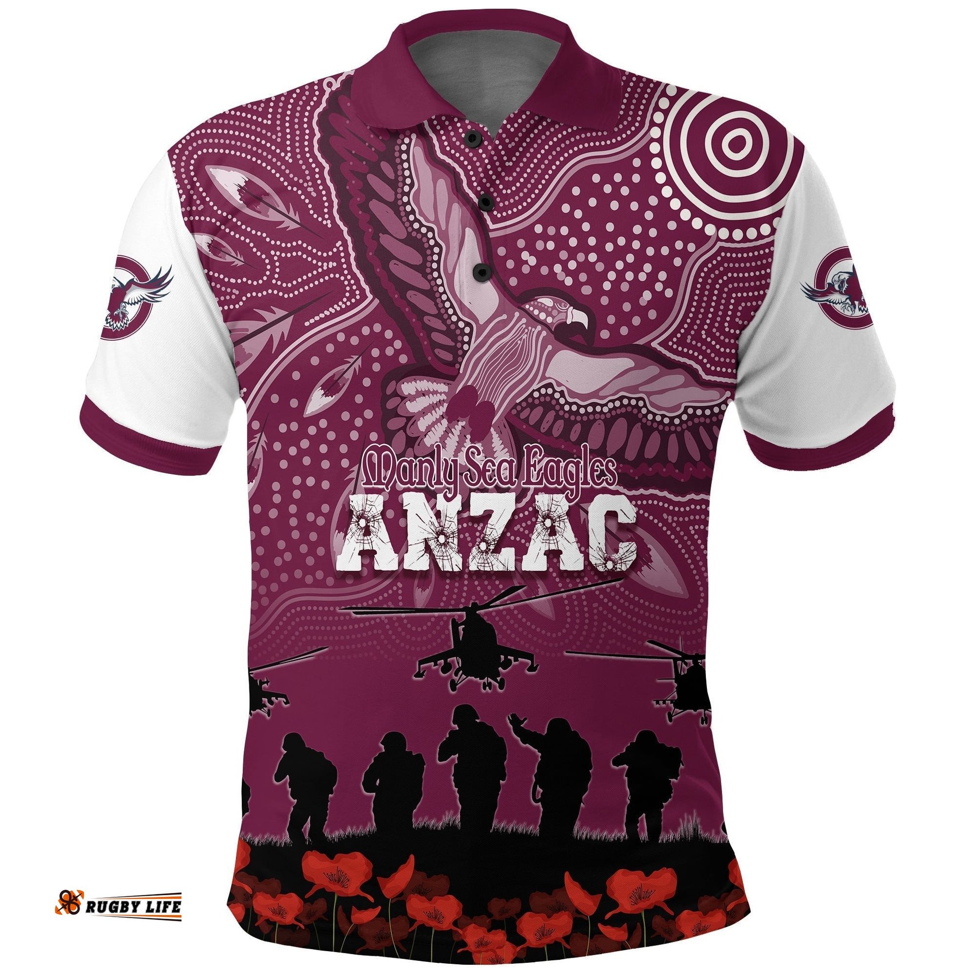 Manly Sea Eagles Rugby Polo Shirt Anzac Day Toward The New Dawn