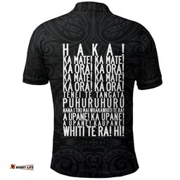 Maori Black Rugby New Zealand Polo Shirt with Haka Face