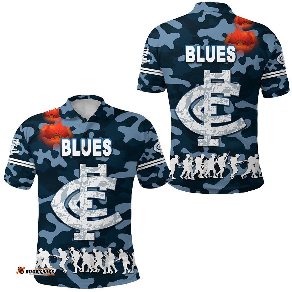 Carlton Polo Shirt Blues Anzac Vibes - Navy Blue