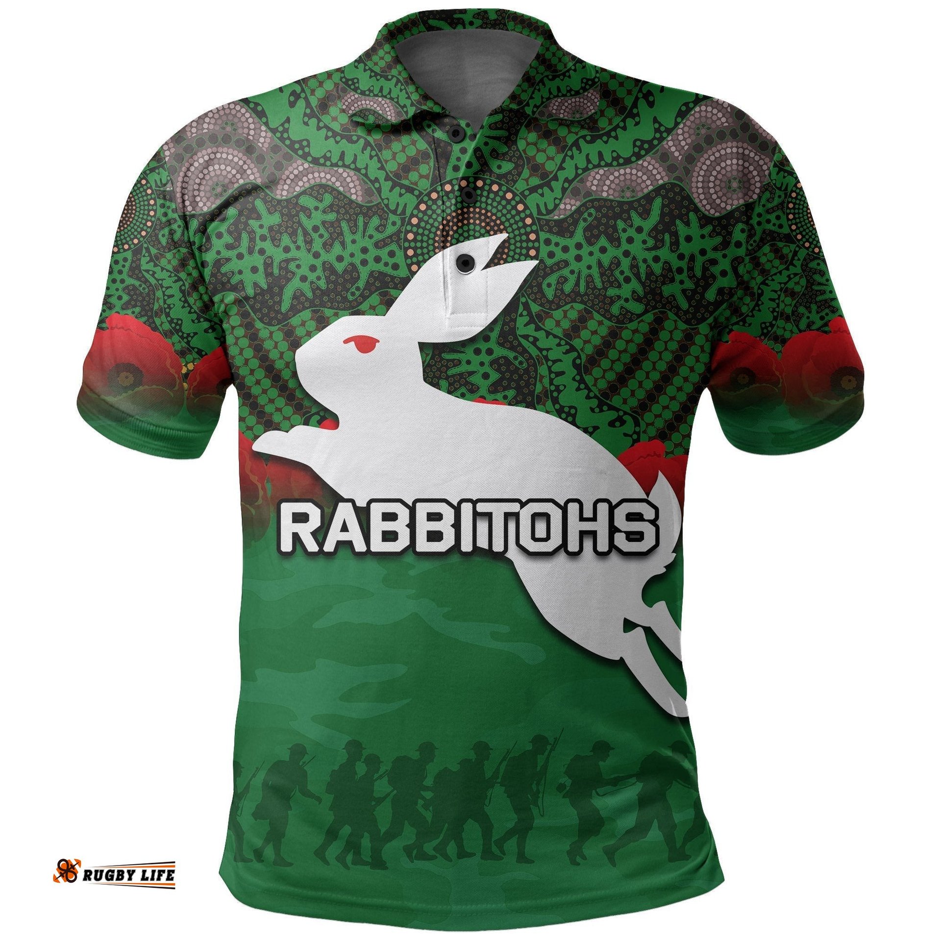Rabbitohs Polo Shirt Aboriginal Anzac Day