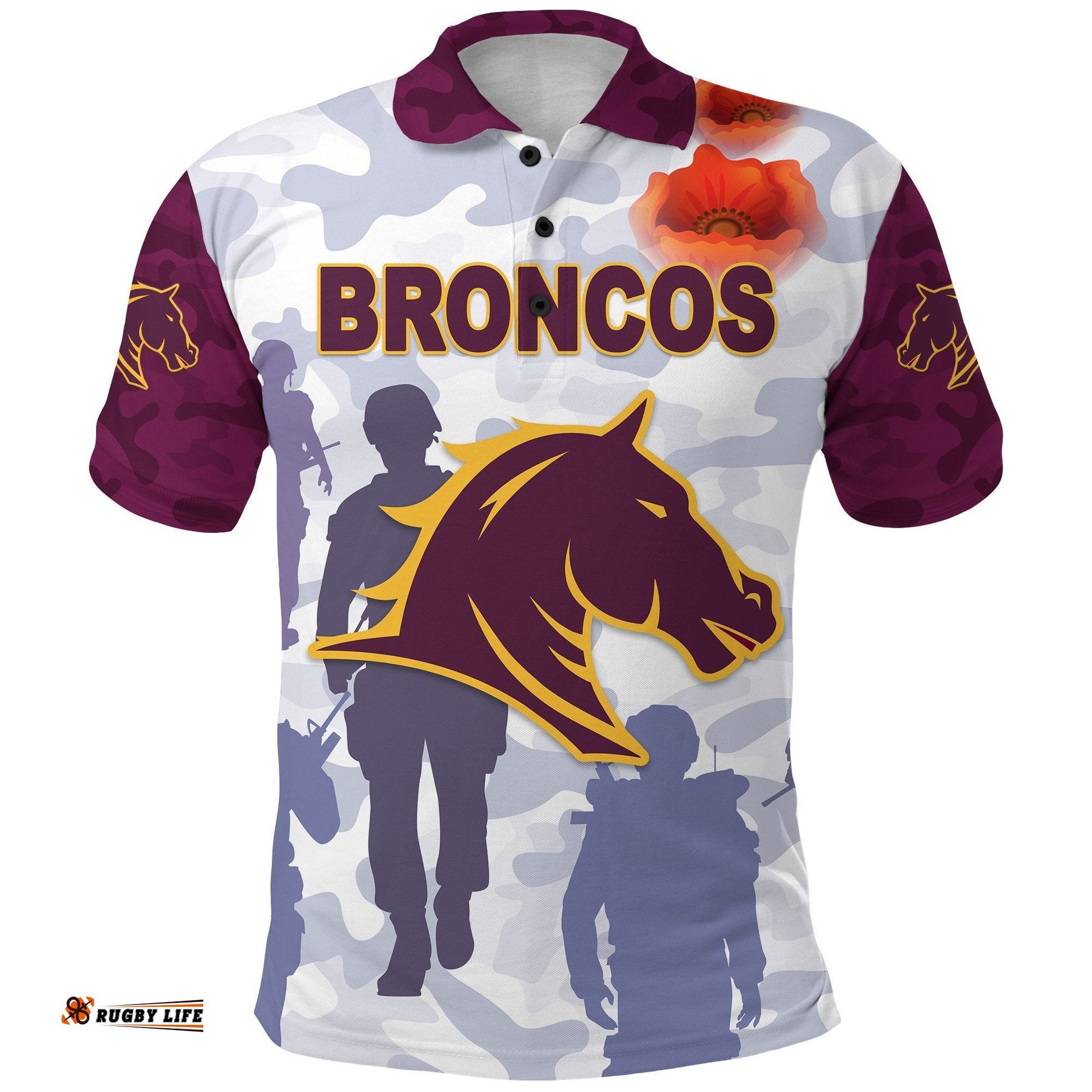 Brisbane Broncos Polo Shirt Anzac Day Camouflage Vibes - Purple NO.1