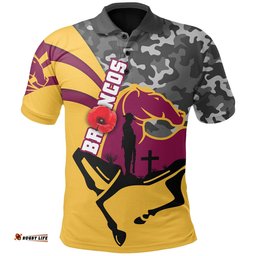 Custom Personalised Brisbane Broncos Polo Shirt Anzac Day - Camo Style
