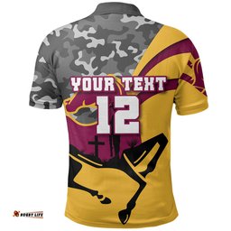 Custom Personalised Brisbane Broncos Polo Shirt Anzac Day - Camo Style