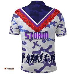 Custom Personalised Melbourne Storm Polo Shirt Anzac Day White Version