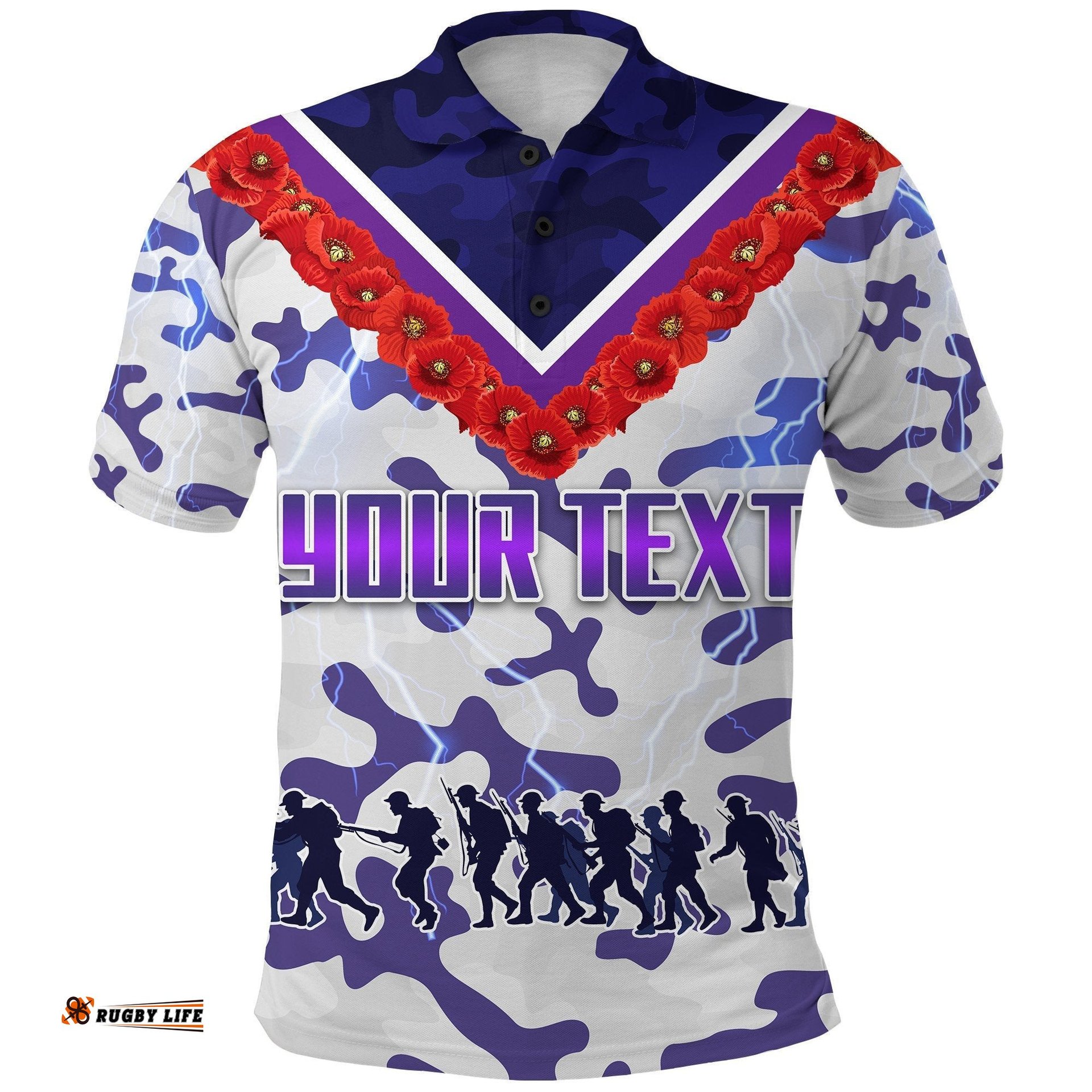 Custom Personalised Melbourne Storm Polo Shirt Anzac Day White Version