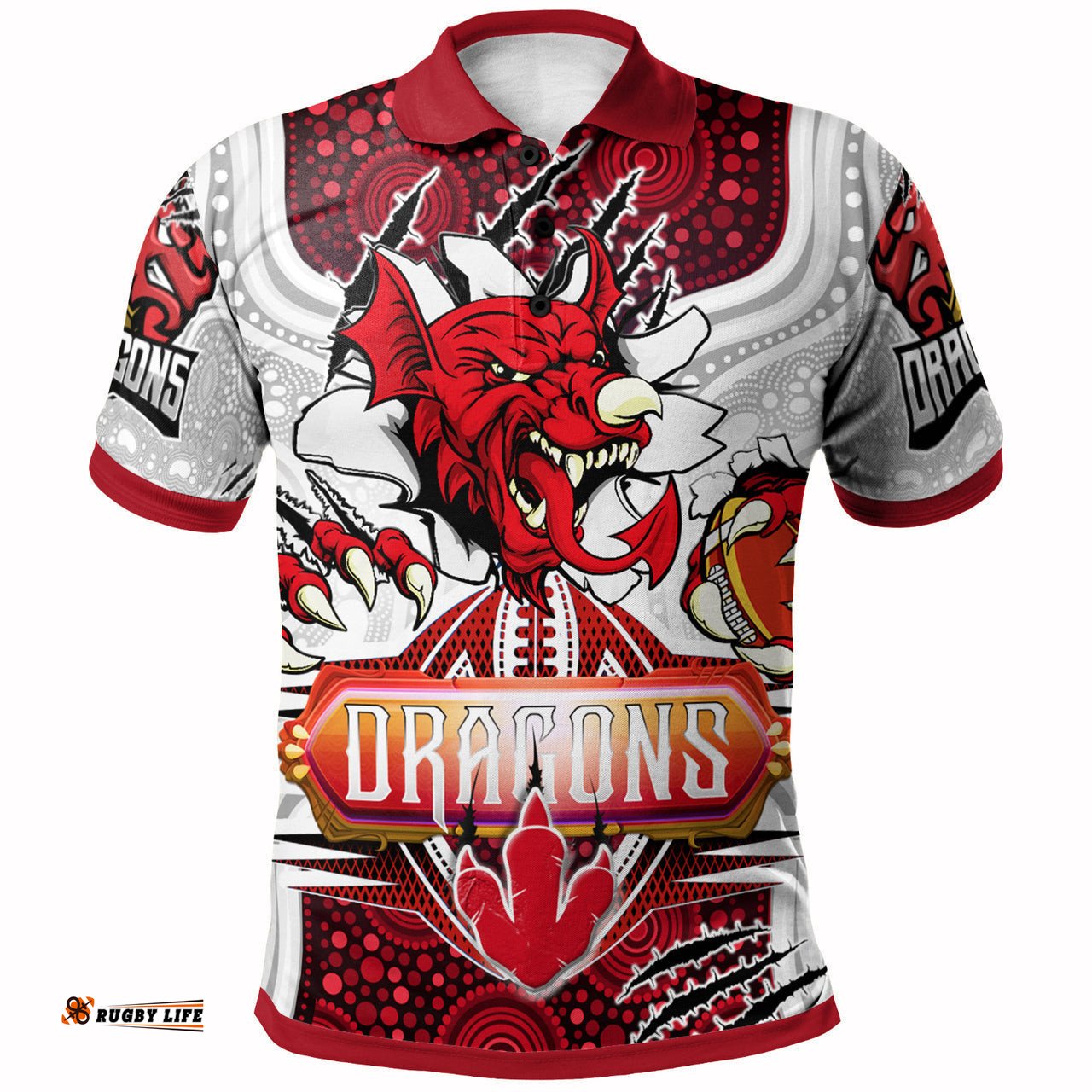 St. George Aboriginal Rugby Polo Shirt - Custom Indigenous Super Dragons Scratch Style RLT13