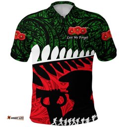New Zealand Maori ANZAC Polo Shirt Remembrance Soldier - Green