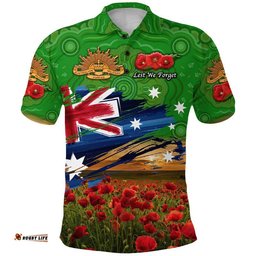 Custom Personalised Australia Aboriginal ANZAC Polo Shirt Poppy Vibes - Green