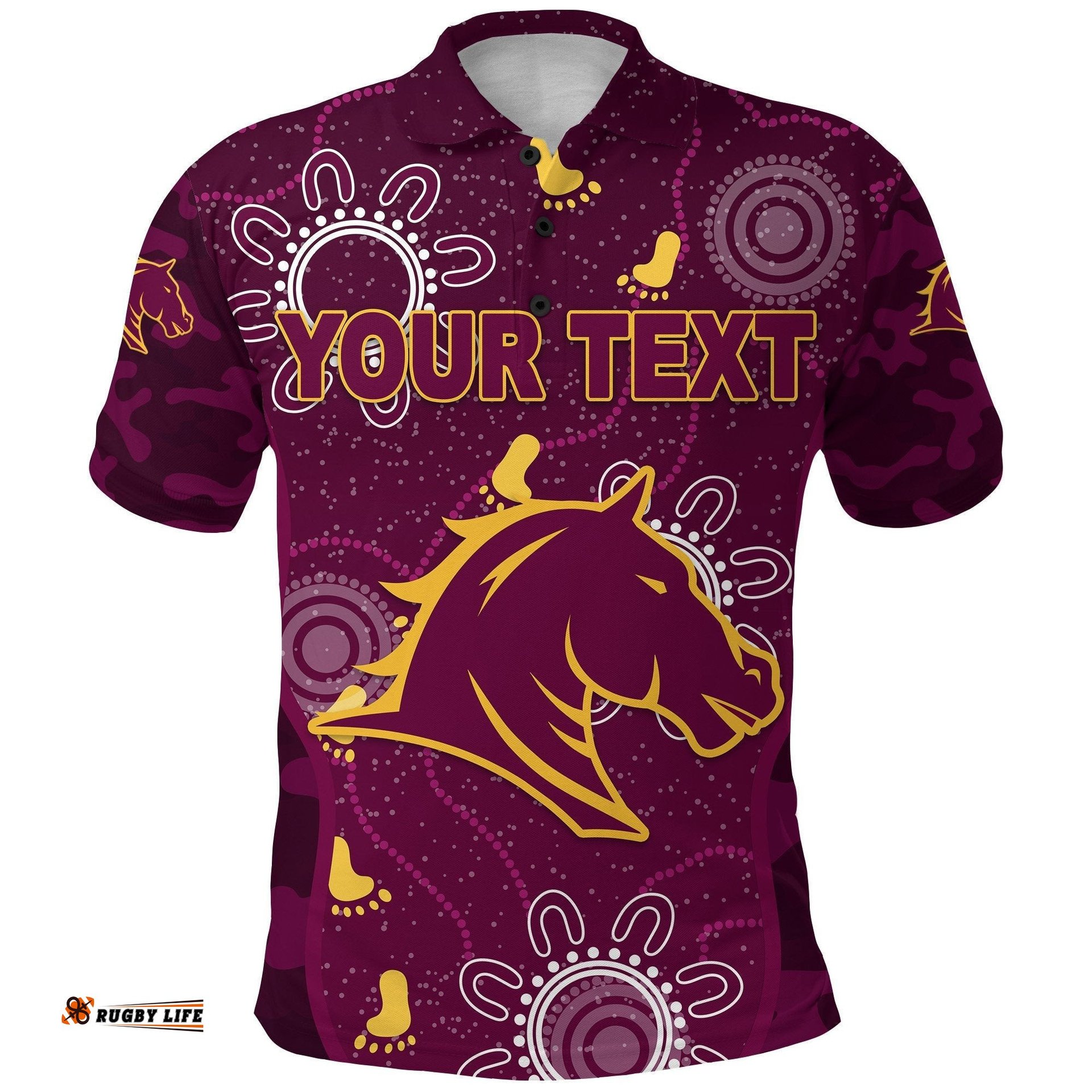 Custom Personalised Brisbane Broncos Polo Shirt Anzac Day Camouflage Indigenous