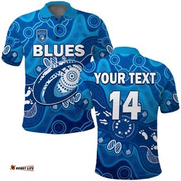 Custom Text And Number NSW Blues Polo Shirt New South Wales Aboriginal Art
