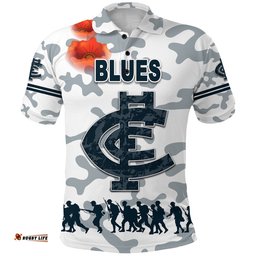 Custom Personalised Carlton Polo Shirt Blues Anzac Vibes - White, Custom Text And Number