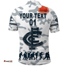 Custom Personalised Carlton Polo Shirt Blues Anzac Vibes - White, Custom Text And Number
