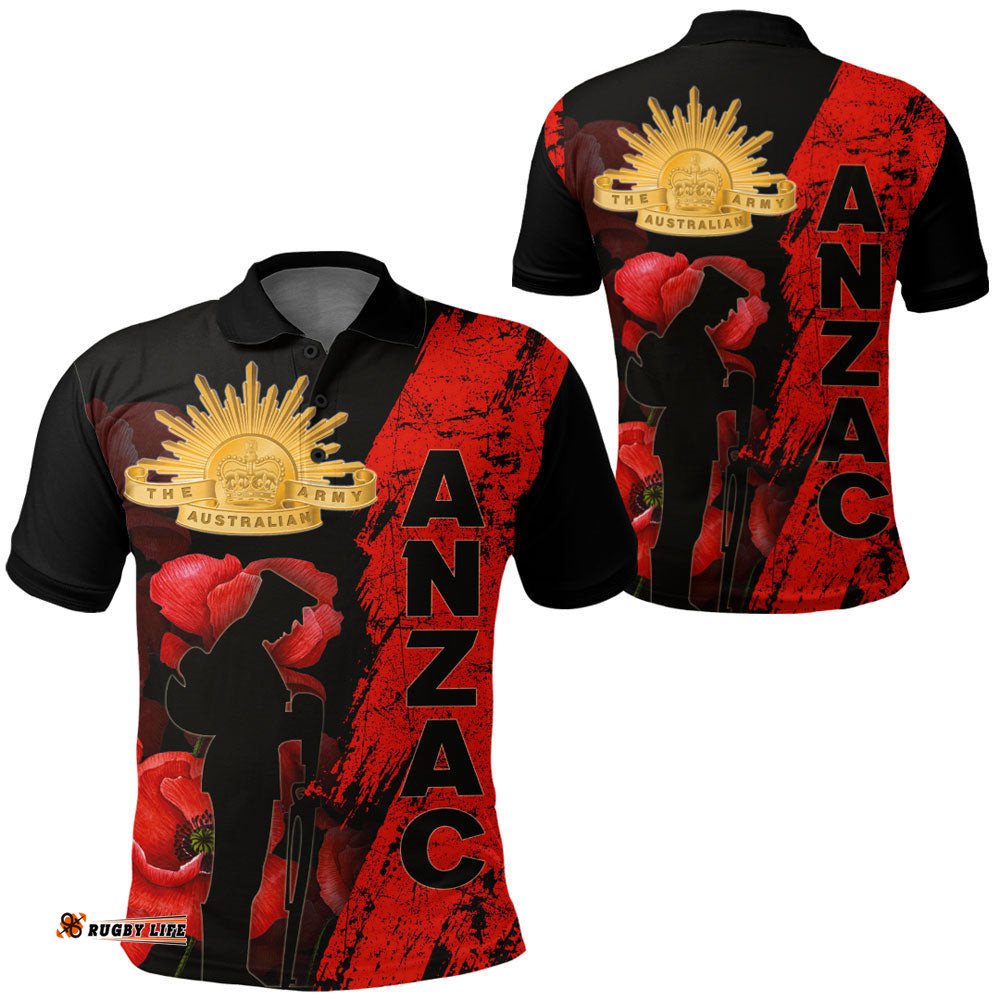 Vibe Hoodie Clothing - Anzac Day Soldier Silhouette Remembrance Polo Shirt
