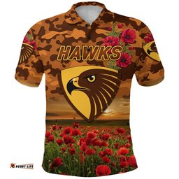 Hawthorn Hawks ANZAC Polo Shirt Poppy Vibes