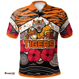 Tigers Rugby Polo Shirt - Aboriginal Aboriginal Tiger Skin Texture Anzac Day Tiger With Poppy Polo Shirt