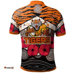 Tigers Rugby Polo Shirt - Aboriginal Aboriginal Tiger Skin Texture Anzac Day Tiger With Poppy Polo Shirt