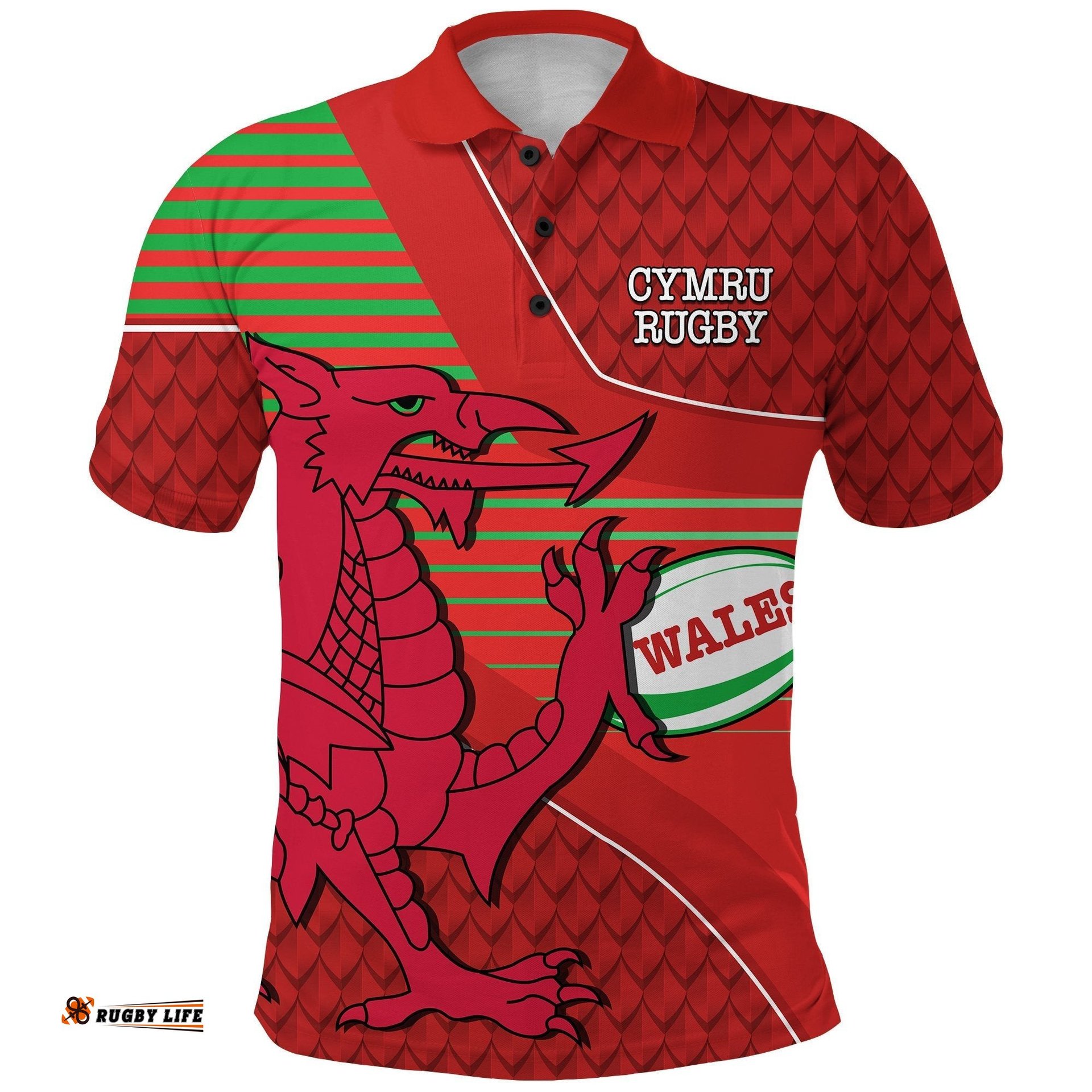 Wales Rugby Polo Shirt Dragon Special - CYMRU