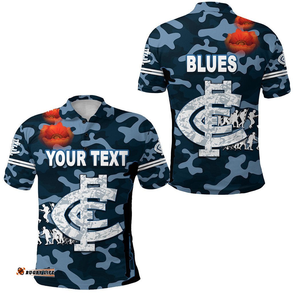 Custom Personalised Carlton Polo Shirt Blues Anzac Vibes NO.1