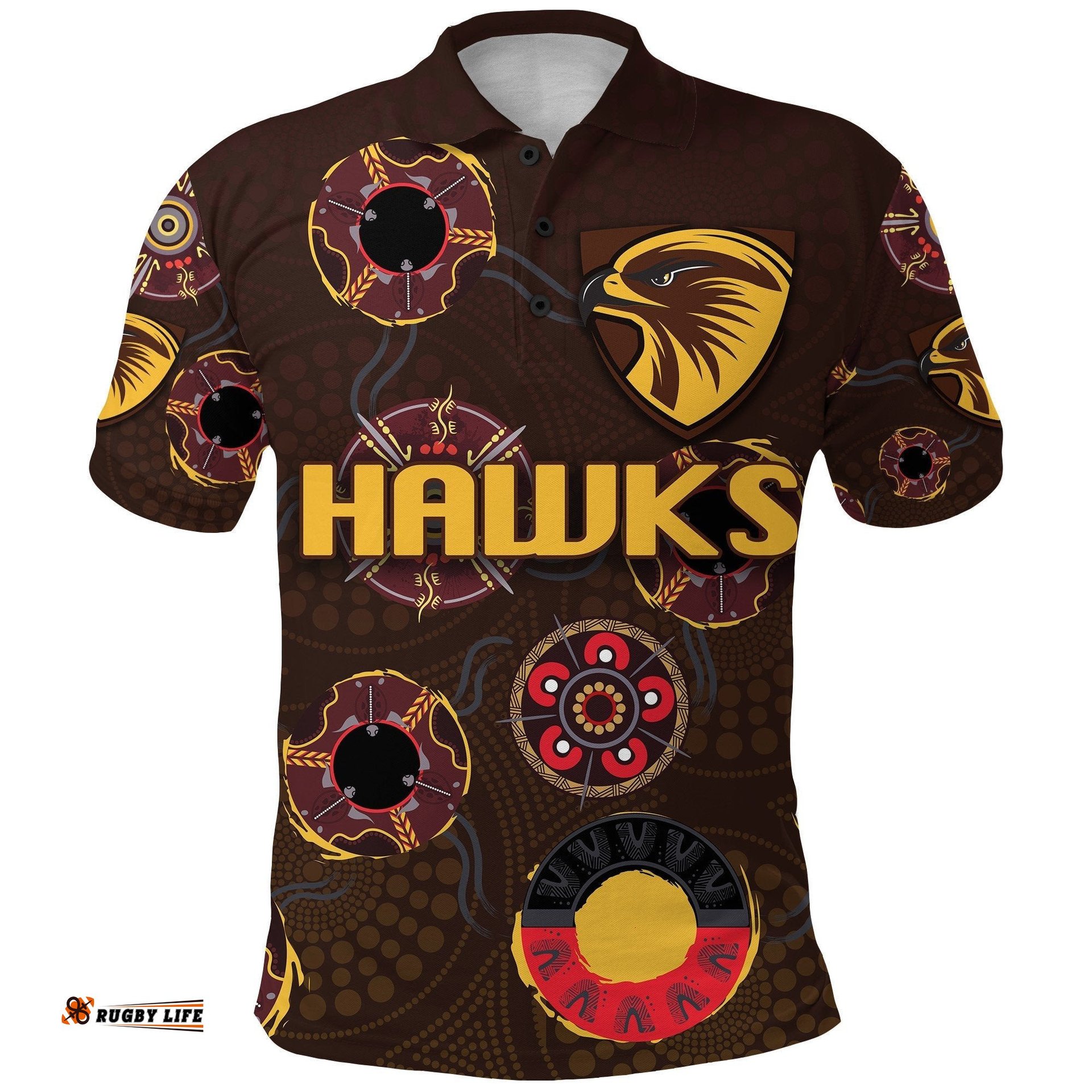 Hawthorn Polo Shirt Hawks Indigenous - Brown