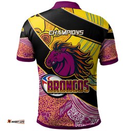 Broncos Rugby Polo Shirt - Custom Broncos Horse Rugby with Aboriginal Dot Painting Personalised Player And Number Polo Shirt