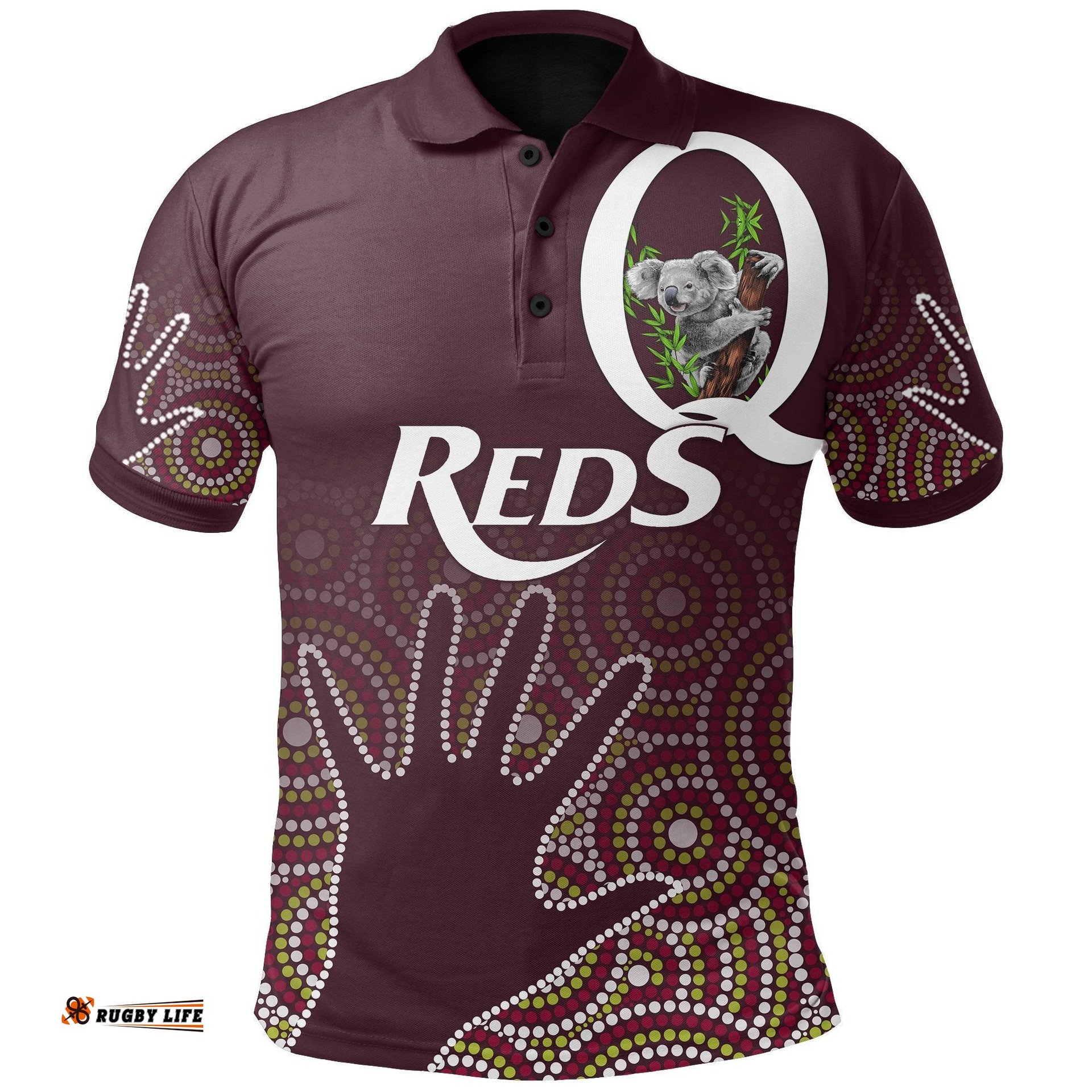 Queensland Reds Indigenous Polo Shirt Hand Aboriginal - Koala